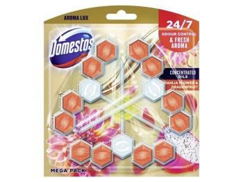 Блок для очистки унитаза Domestos Aroma Lux свежесть цветов георгины и драгонфрута 3х55г