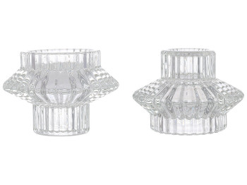 Подсвечник стеклянный двухсторонний для чайной и тонкой свечи, D7,8х5,7см, прозрачный