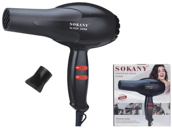 Фен для волос Sokany, 2000Вт, 2 скорости, 2 режима температуры, пластик, цвет черный