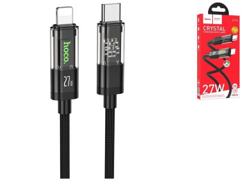 Кабель USB Hoco U116 Transparent PD27W LED Indicator Type-C to Lightning 1.2m, Черный