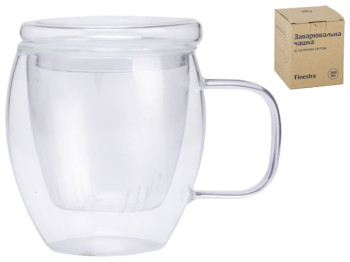 Заварочная чашка Finestra со стеклянным ситом и крышкой 12,7х9х11см 300мл