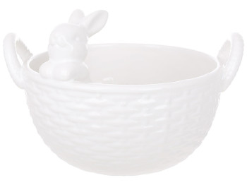 Пиала керамическая с ручками Кролик 1л, 19,6х16,6х13см, цвет- глянцевый белый