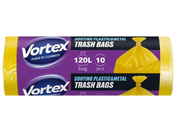 Пакети для сміття Vortex LDPE, 70x110см, жовтий, 120л, 10шт