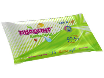 Вологі серветки дитячі Discount Extra "З екстрактом алое вера" антибактеріальні 15шт