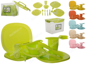 Набор пластиковой посуды для пикника на 6 персон, в боксе с ручкой (цена за набор 52 предмета)