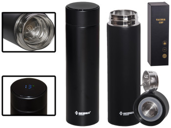 Термос Besser Professional з індикатором температури і фільтром-сито "Black" 6,5х6,5х23,3см 400мл
