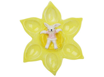 Подставка для 6-ти яиц Цветок с зайчиком, 22,1х20,3х4,7см, цвет - желтый