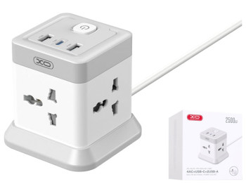 Сетевой Удлинитель XO WL20 20W Square Socket 4AC +USB-A+1USB-C PD/QC 2m Цвет Белый