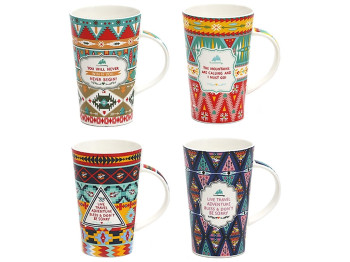 Кружка фарфоровая Мексиканский орнамент, 420мл, 4 дизайна (цена за 1шт)