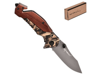 Нож складной, дерево, нержавеющая сталь и пластик, 20см, цвет коричневый
