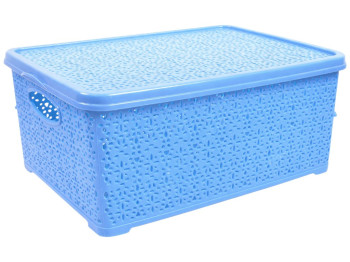 Корзина Basket Кружево, с крышкой, пластик, 7л, 28×19×12,5см, цвет голубой