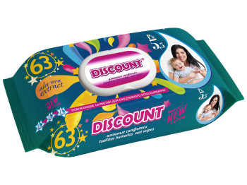 Вологі серветки дитячі "Discount" "З екстрактом алое" 63шт з клапаном