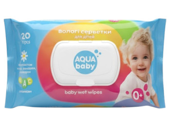 Салфетки влажные детские Aqua Baby, с клапаном, ромашка и календула, без спирта, 120шт