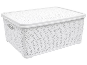 Корзина Basket Кружево, с крышкой, пластик, 7л, 28×19×12,5см, цвет белый
