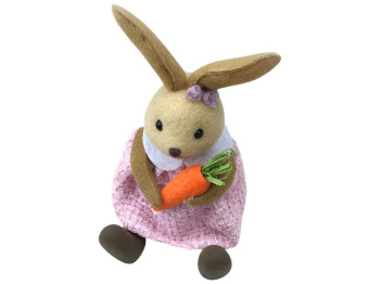 Пасхальный декор Easter Bunny, кролик в розовом платье с морковкой, 10см