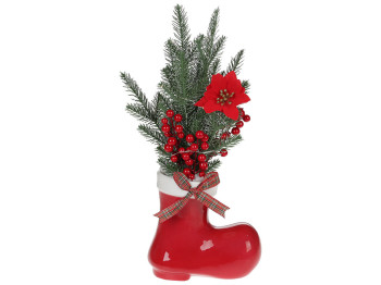 Декоративная композиция Сапожок с LED подсветкой 37см, цвет - красный