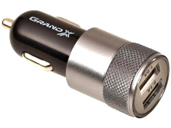 Зарядное устройство, автомобильное Grand-X (2 USB 5В/2,1А, провод) 2,1A, 12/24В (черный)