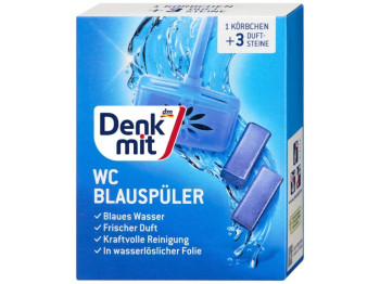Освежитель для унитаза Denkmit WC Blauspüler, подвеска с синим эффектом + 2 сменных блока, 120г, 3шт