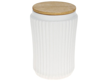 Банка з бамбуковою кришкою та рельєфом Смуга, 880мл, колір - матовий білий