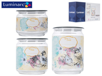 Набор банок Luminarc Plano Happy Bird 3 предмета, серая крышка (500мл, 750мл, 1л) 02153