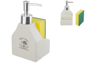 Дозатор для жидкого мыла фарфоровый Stenson Глазурь с губкой 8,8х7,5х17см 190мл