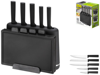 Набор кухонный на подставке Maestro, 5 ножей, 4 доски, цвет черный (цена за набор 10 предметов)
