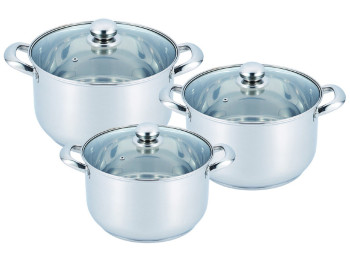 Набор кастрюль с крышкой Benson, из нержавеющей стали, 8,5л, 10л, 14л (цена за набор 6 предметов)