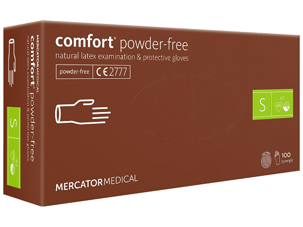 Рукавички латексні оглядові Comfort powder-free, розмір S (цена за упаковку 100шт)