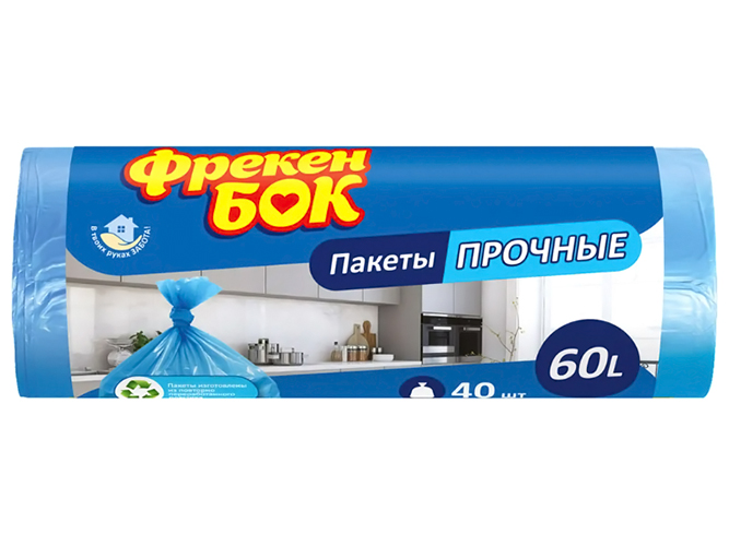Пакет для мусора п/е HD Фрекен БОК, 60x80см, синий, 60л, 40шт