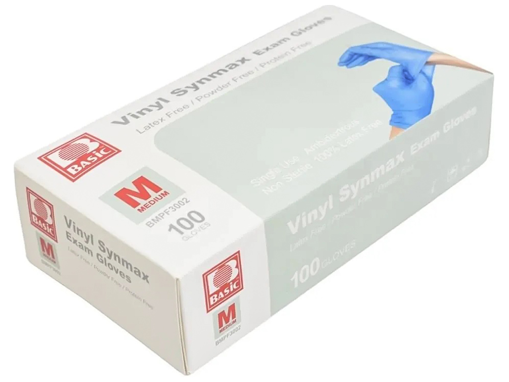 Перчатки виниловые INTCO, неприпудренные, синие, M, 100шт