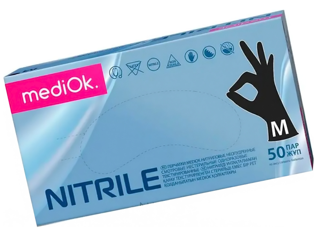 Перчатки нитриловые смотровые MediOk, нестерильные неприпудр., размер M (цена за упаковку 100шт)
