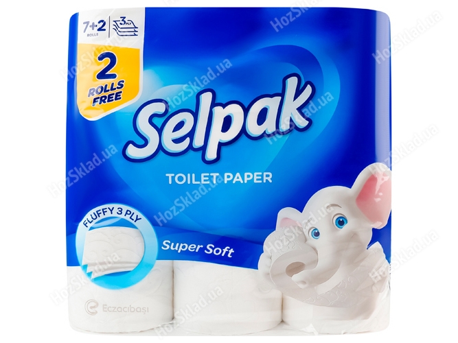Папiр туалетний Selpak білий тришаровий (ціна за упаковку 9шт)