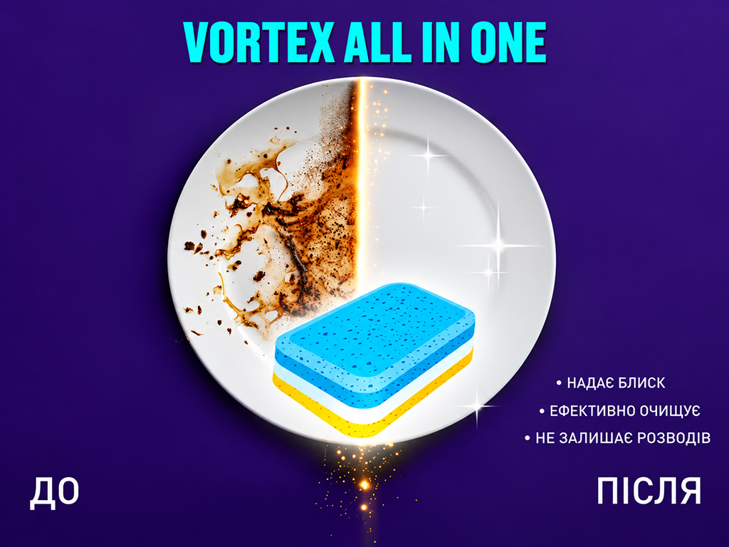 Таблетки для посудомийної машини Vortex All in One, безфосфатні, 40 шт