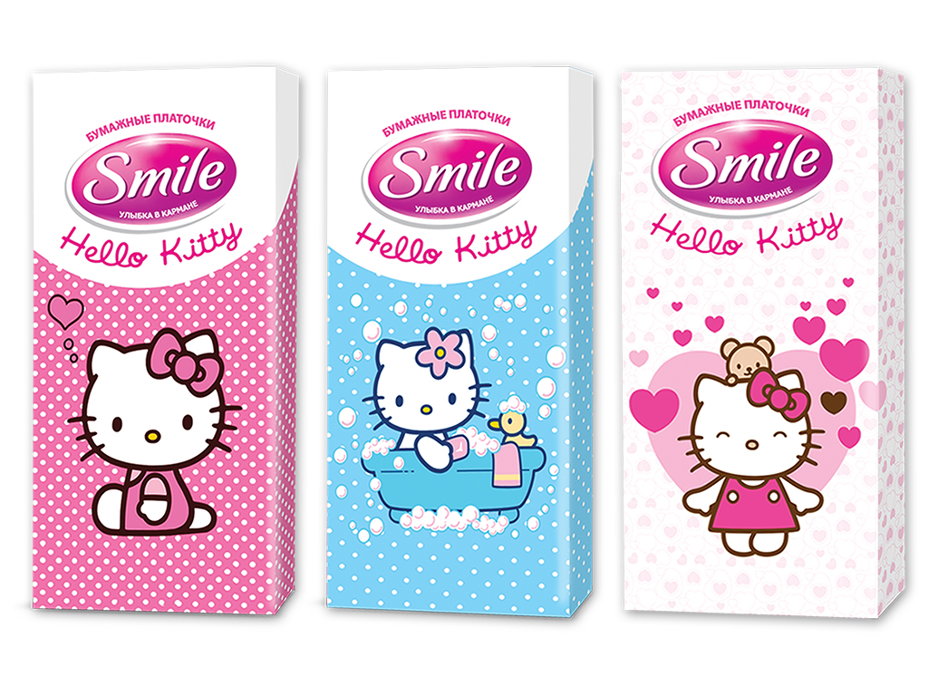 Платки носовые детские Smile "Hello Kitty" стандарт микс (цена за пачку 10 платков)