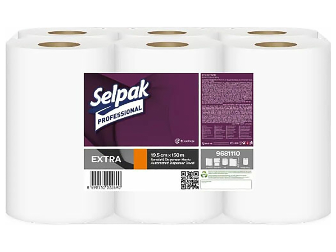 Рушник паперовий Selpak Professional Extra, для автомат. диспенсерів 2 шари, 21см, 135м, 6 рулонів