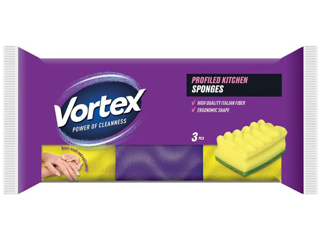 Губки кухонные Vortex, профилированные, 3шт