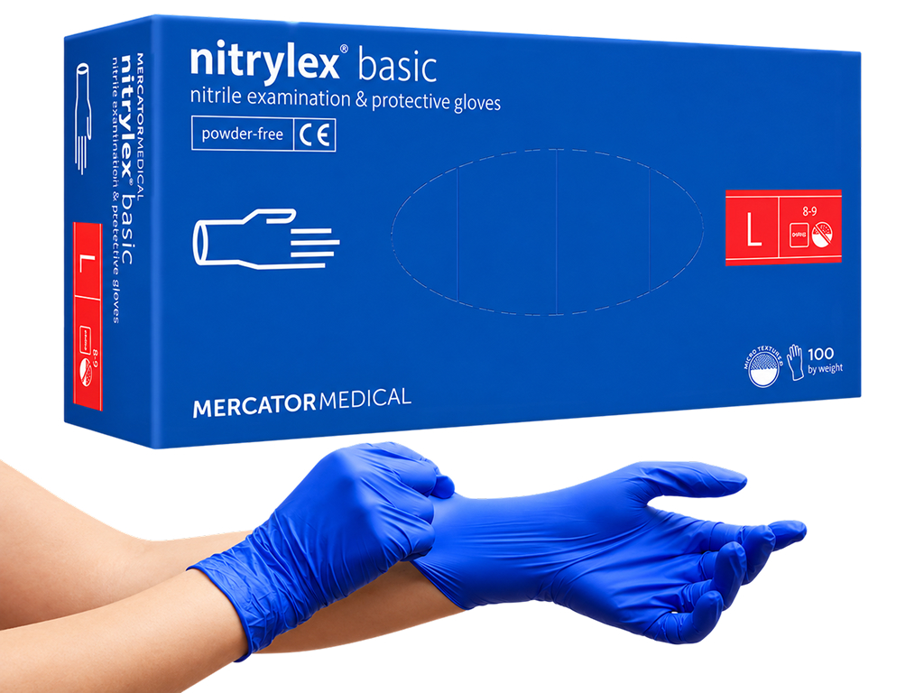 Перчатки нитриловые Mercator Medical Nitrylex Basic, неопудренные, размер L, синие, 100 шт