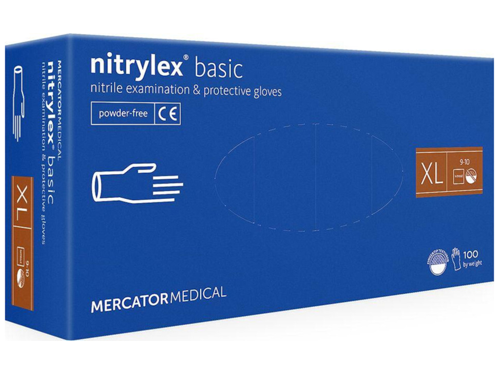 Рукавички нітрилові оглядові Nitrilas basic, нестерильні, неприпудрені, сині, XL, 100шт