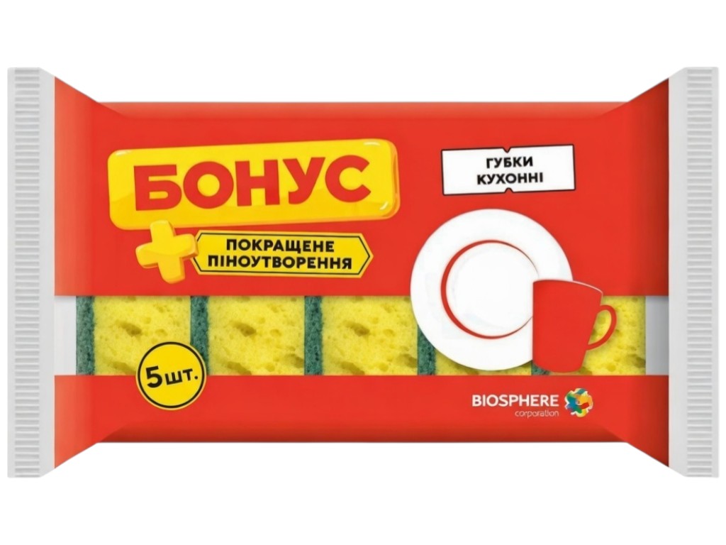 Губка кухонная Бонус, крупнопористая суперпена, 5шт
