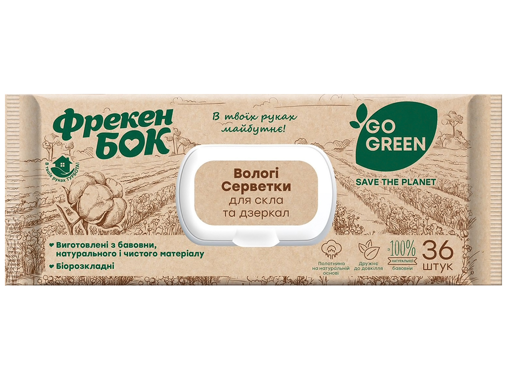 Салфетки влажные для стекла и зеркал Фрекен Бок, микрофибра, с клапаном, 250г, 40x110x200мм, 36шт