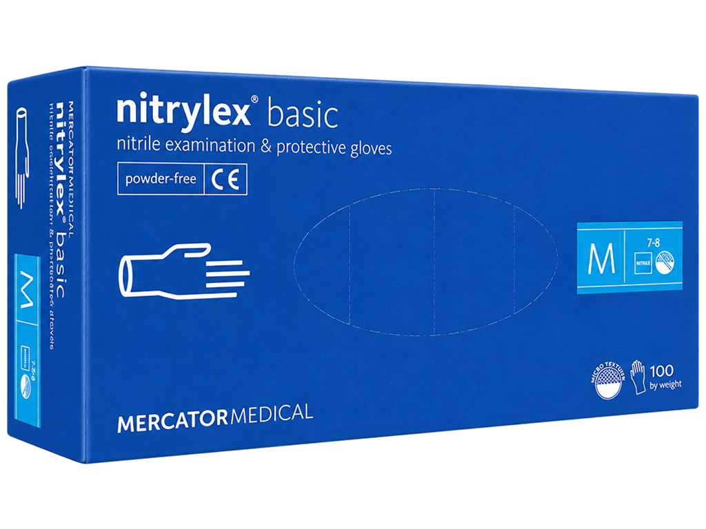 Перчатки нитриловые Mercator Medical Nitrylex Basic, неопудренные, размер M, синие, 100 шт