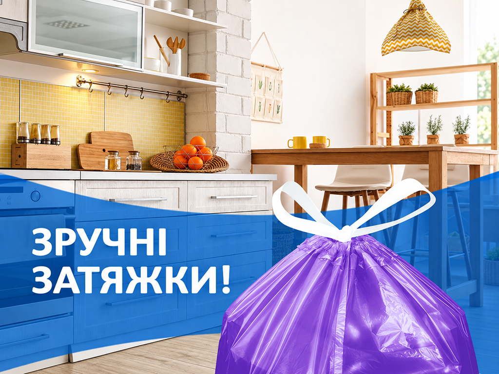 Пакети для сміття Фрекен Бок, із затяжками, HDPE, фіолетові, 35 л, 50×60 см, 50 шт