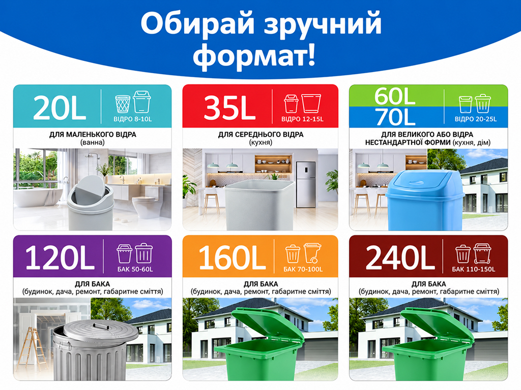 Пакети для сміття Фрекен Бок, із затяжками, HDPE, фіолетові, 35 л, 50×60 см, 50 шт