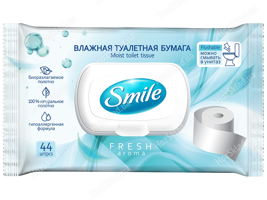 Влажная туалетная бумага для взрослых Smile Fresh с клапаном, 44шт