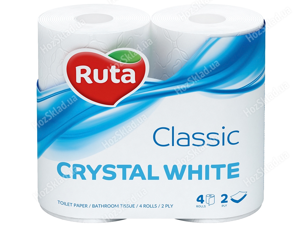 Туалетная бумага Ruta Classic, 2х слойная, 4 рулона, белая