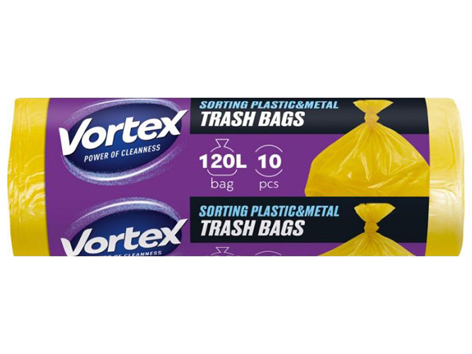 Пакети для сміття Vortex LDPE, 70x110см, жовтий, 120л, 10шт
