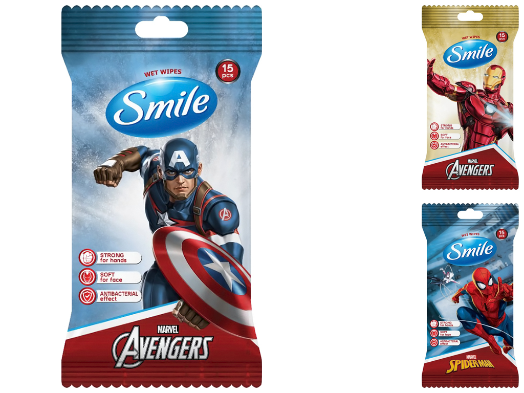Серветка волога Smile Marvel, антибактеріальна, 15шт