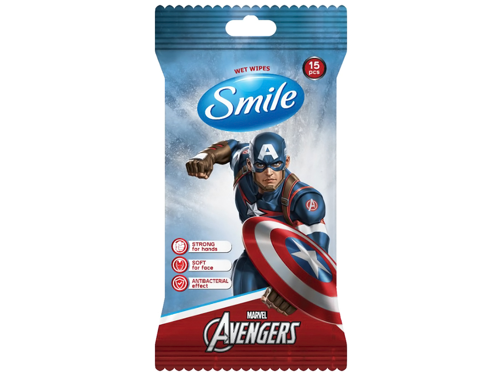 Серветка волога Smile Marvel, антибактеріальна, 15шт