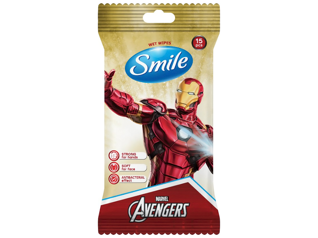 Серветка волога Smile Marvel, антибактеріальна, 15шт