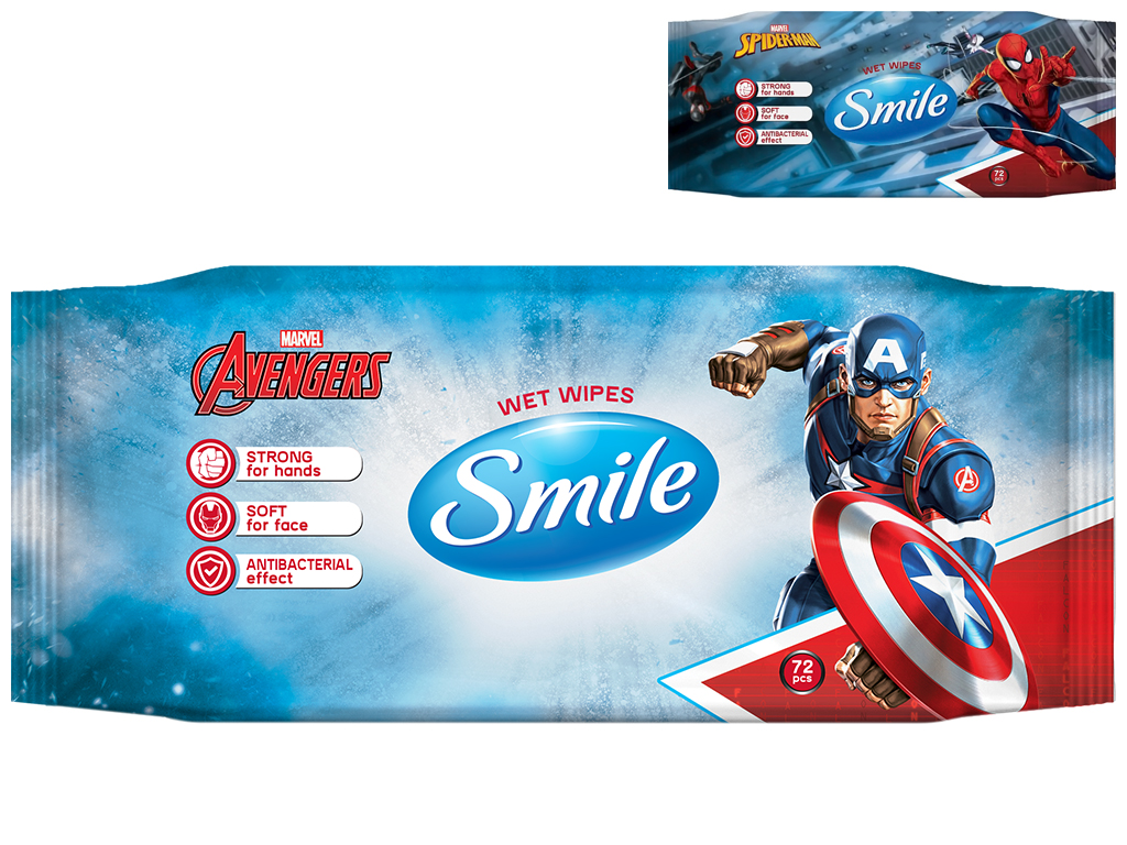 Серветка волога Smile Marvel, антибактеріальна, 72шт